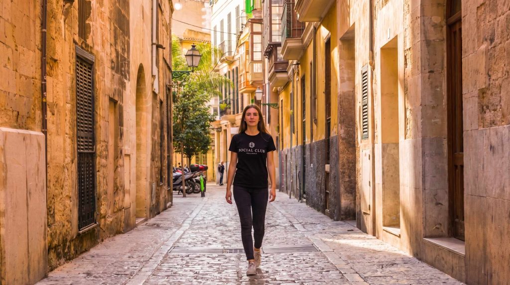 Walking down old town in Palma