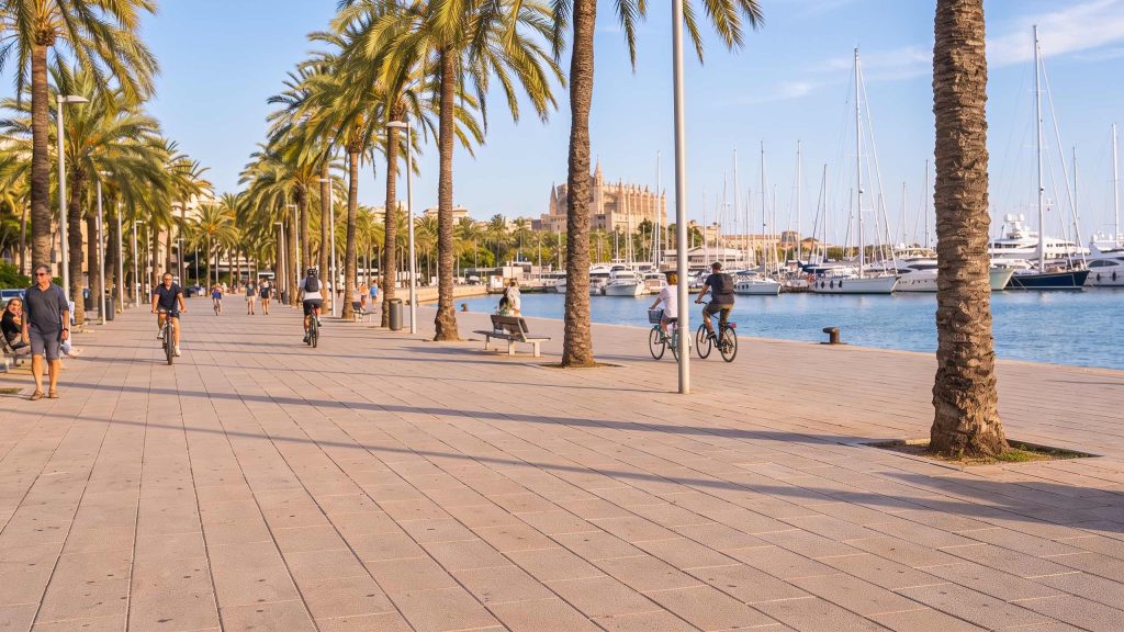 Walking down Paseo Marítimo in Palma de mallorca